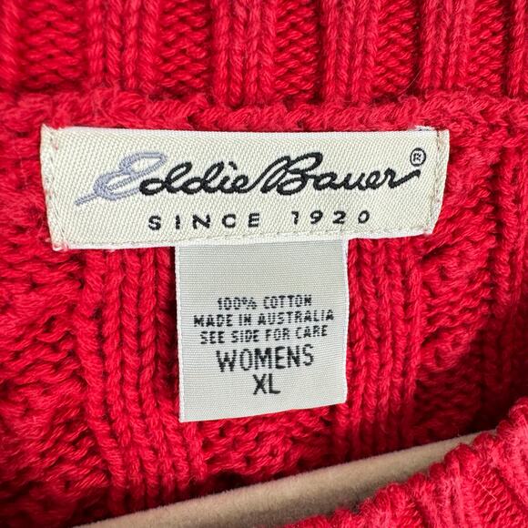 Eddie Bauer 100% Cotton Red Crew Neck Cable Knit Pullover Sweater Womens Size XL - Picture 4 of 5